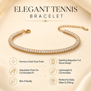 Gold Plated Rectangular Baguette White Stone Continuous Tennis Bracelet with Lobster Clasp