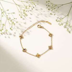 Gold Plated Delicate Chain Bracelet with Floral Cluster Multicolour Stone Stations and Lobster Clasp