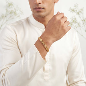 Men's Gold Plated Stainless Steel Slim Vertical Bar-Link Bracelet