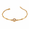 Gold Plated Bamboo Bar Link Bracelet with Rhombus White Stone Halo Centrepiece and Lobster Clasp