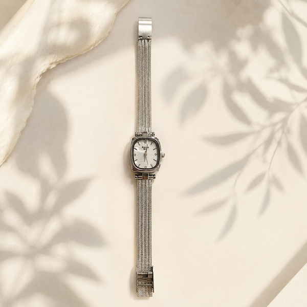 Watches Silver-Tone Square Dial Mesh Bracelet Watch for Women