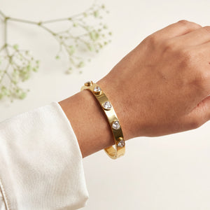 Heart CZ Studded Love Style Baby Kada Bangle | Gold Plated Bezel-Set Cuff Bracelet for Women