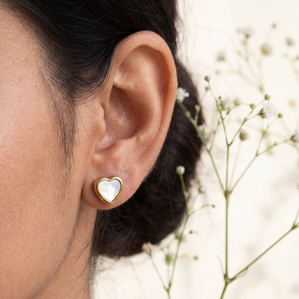 18K Gold Plated Mother of Pearl Heart Studs