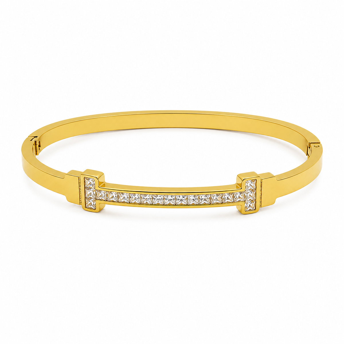 Gold Oval Bezel Diamond Accent Kada for Women | Ellipse Stone Stainless Steel Ladies Bangle | Sleek Festive Jewellery