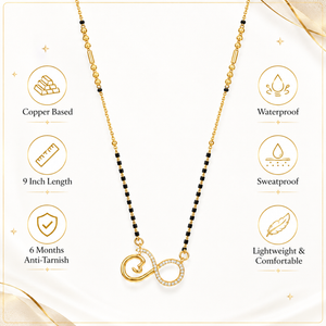 KZ Gold Plated Infinity Heart CZ Mangalsutra for Women Black Bead Chain Infinity Love Pendant FS