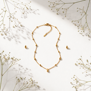 Anti tranish Gold plated 125 No. Half drop Chain with Minimal Half drop Earrings for adults - 1 Pc
