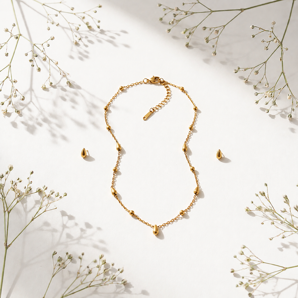 Anti tranish Gold plated 125 No. Half drop Chain with Minimal Half drop Earrings for adults - 1 Pc