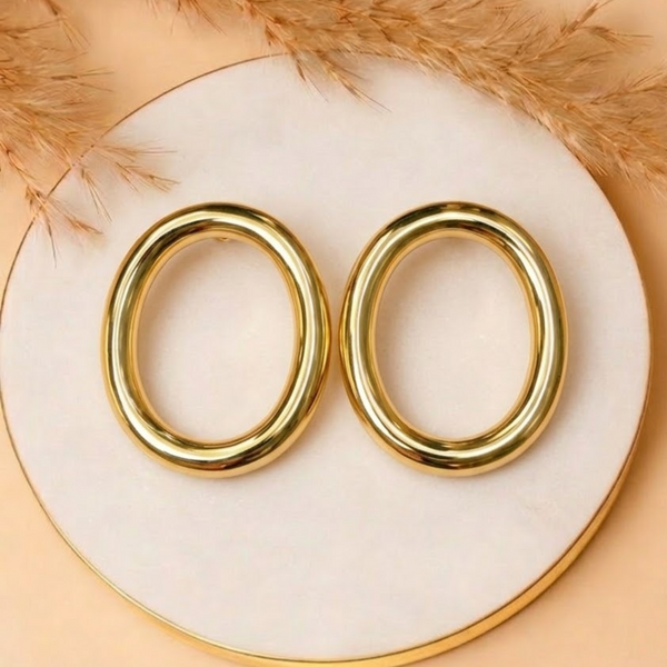 Anti-Tarnish Gold Plated Oval Earrings - 1 Pair