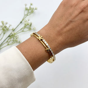 Floral Star Accent Pave CZ Baby Kada Bangle | Gold Plated Slim Stackable Bracelet for Women