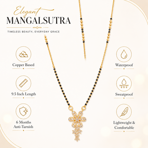 KZ Gold Plated Bow Star Drop CZ Mangalsutra for Women Black Bead Chain Ribbon Star Pendant FS