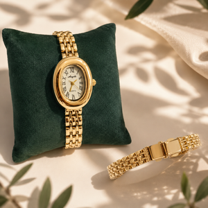 Watches Gold-Tone Oval Dial Roman Numeral Bracelet Watch for Women