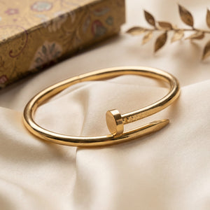 Sleek Nail Design Gold Kada Bangle | Minimalist Luxury Inspired Cuff Bracelet for Women