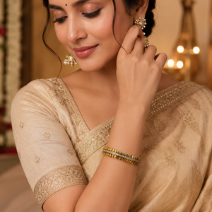 Gold Oval Bezel Diamond Station Oval Kada for Women | Ellipse Stone Stainless Steel Ladies Bangle | Sleek Festive Jewellery