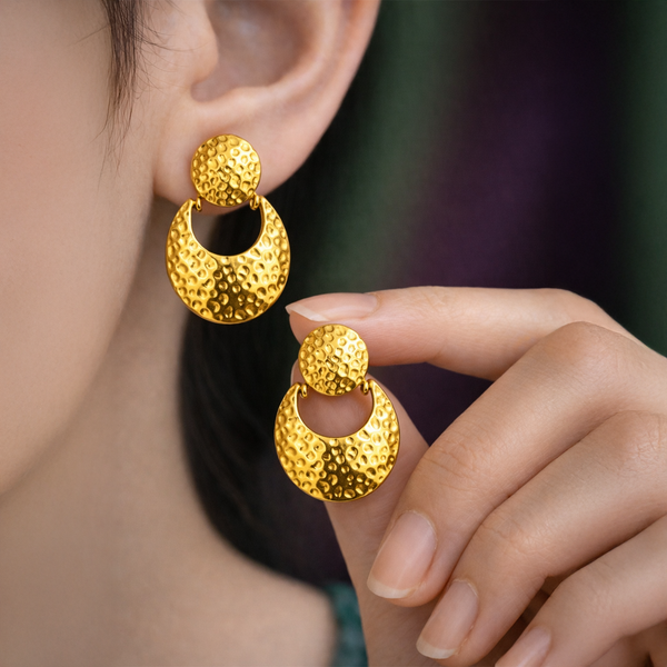 Anti-Tarnish Gold Plated Hanging Absolute Abstract Earrings - 1 Pair