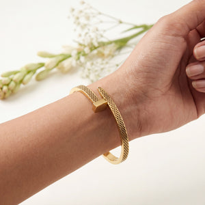 Snake Mesh Chain Nail Design Baby Kada Bangle | Gold Plated Screw Head Cuff Bracelet for Women