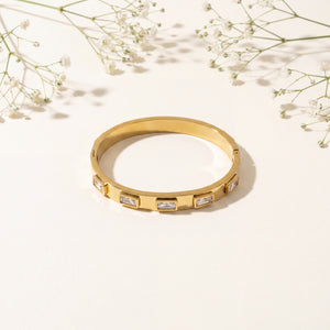 Triple Princess Cut CZ Bezel Baby Kada Bangle | Gold Plated Slim Three Stone Bracelet for Women