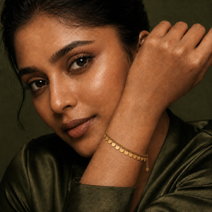 Gold Plated Chain Bracelet with Cascading Round Disc Coin Drop Charms and Lobster Clasp