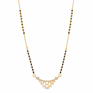 KZ Gold Plated Baguette Arc CZ Mangalsutra for Women Black Bead Chain Cascading Fan Pendant FS