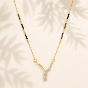 KZ Gold Plated Shooting Star 3 CZ Mangalsutra for Women Black Bead Chain Diagonal Star Pendant FS