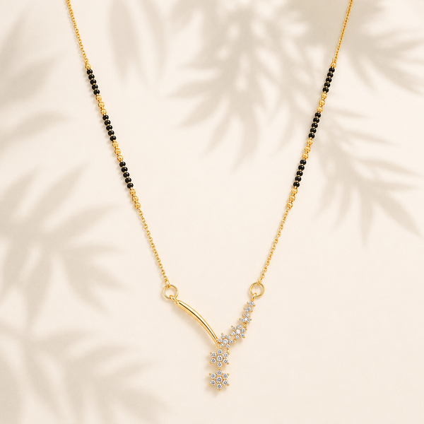 KZ Gold Plated Shooting Star 3 CZ Mangalsutra for Women Black Bead Chain Diagonal Star Pendant FS