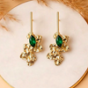 Anti-Tarnish Gold Plated Abstract Floral Crystal Green Earrings - 1 Pair