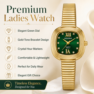 Watches Gold-Tone Cushion Shape Green Dial Crystal Hour Markers Bracelet Watch for Women