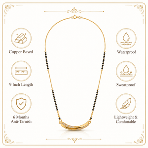 KZ Gold Plated Curved Arc Bar CZ Mangalsutra for Women Black Bead Chain Banana Curve Pendant FS