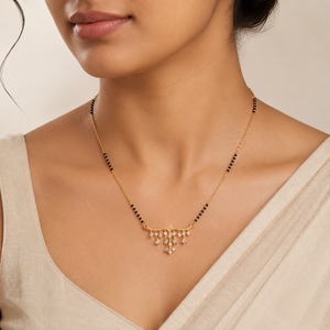KZ Gold Plated Fringe Multi Drop Mangalsutra for Women Black Bead Chain Tassel Pendant FS