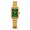 Watches Gold-Tone Rectangular Green Dial Crystal Studded Bezel Bracelet Watch for Women