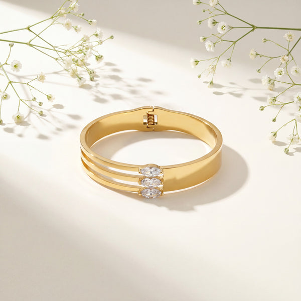 Triple Strand Solitaire CZ Baby Kada Bangle | Gold Plated Multi Band Stackable Bracelet for Women