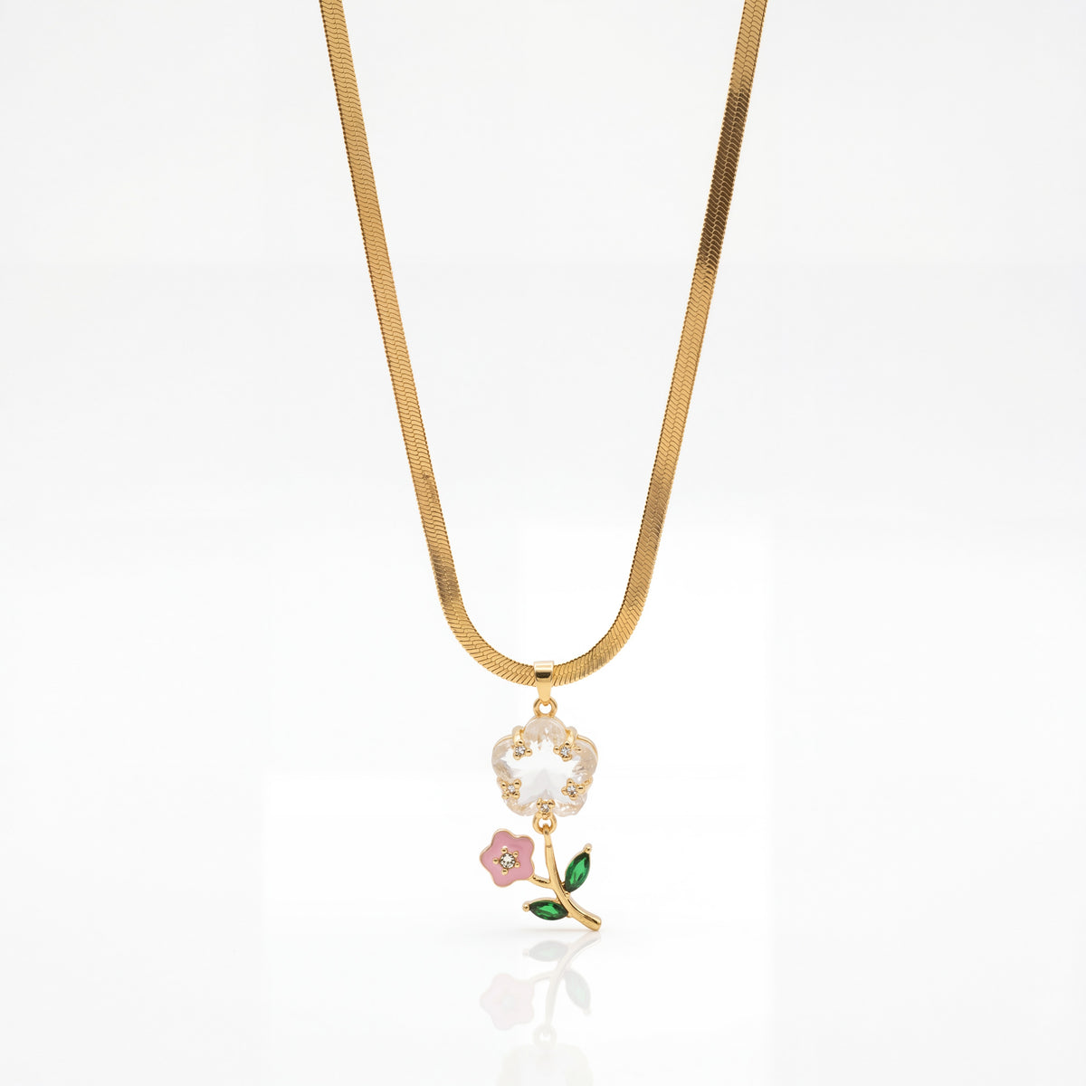 Gold Heart CZ Pendant Snake Chain Anti-Tarnish Necklace