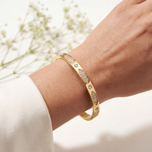Bezel CZ Textured Plaque Baby Kada Bangle | Gold Plated Stationed Stackable Bracelet for Women