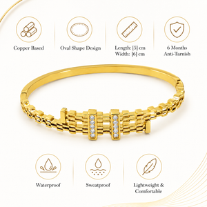 Gold Tension Set Diamond Oval Kada for Women | Floating Solitaire Stainless Steel Ladies Bangle | Minimalist Design Jewellery