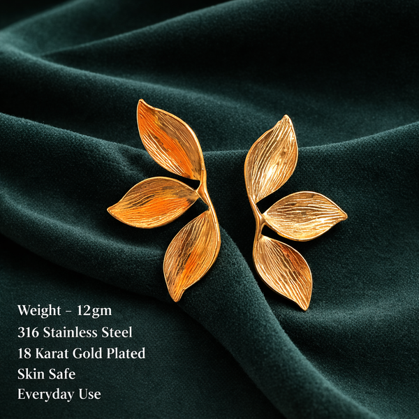 Anti-Tarnish Gold Plated Hanging Half Flower Earrings - 1 Pair