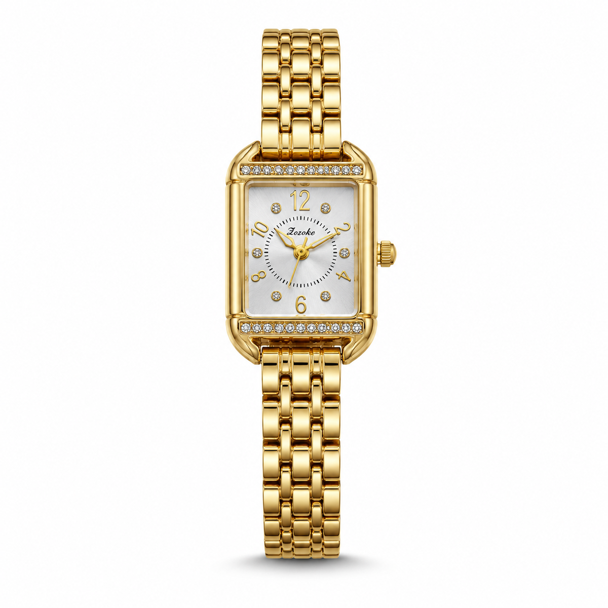 Watches Gold-Tone Rectangular Dial Crystal Studded Bezel Bracelet Watch for Women