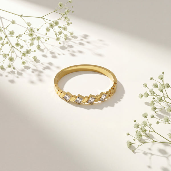 Diagonal Baguette CZ Slim Baby Kada Bangle | Gold Plated Stackable Statement Bracelet for Women