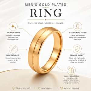Men's Gold Plated Stainless Steel High-Dome Half-Round Plain Band Ring