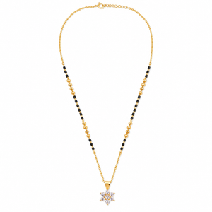 KZ Gold Plated Star Cluster CZ Mangalsutra for Women Black Bead Chain 6 Point Star Pendant FS