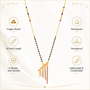 KZ Gold Plated Diagonal Bar Tassel CZ Mangalsutra for Women Black Bead Chain Fringe Drop Pendant FS