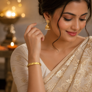 Gold Princess Cut Diamond Panel Oval Kada for Women | Square Stone Cluster Stainless Steel Ladies Bangle | Bold Festive Jewellery