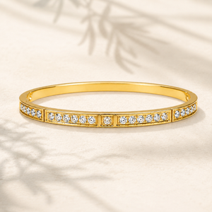 Gold Alternating Square Solitaire Round Diamond Oval Kada for Women | Checkerboard Pattern Stainless Steel Ladies Bangle | Luxury Festive Jewellery
