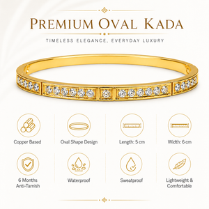 Gold Alternating Square Solitaire Round Diamond Oval Kada for Women | Checkerboard Pattern Stainless Steel Ladies Bangle | Luxury Festive Jewellery