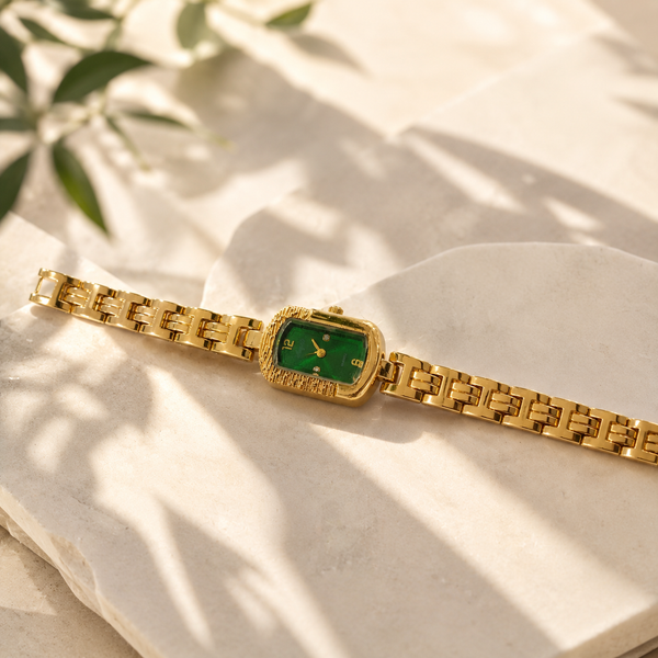 Watches Gold-Tone Rectangular Green Dial Bracelet Watch for Women