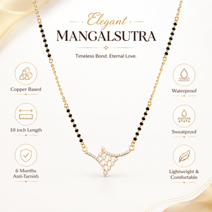 KZ Gold Plated Crown CZ Mangalsutra for Women Black Bead Chain Asymmetric Arrow Pendant FS