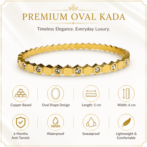 Gold Tension Set Diamond Oval Kada for Women | Floating Solitaire Stainless Steel Ladies Bangle | Minimalist Festive Jewellery