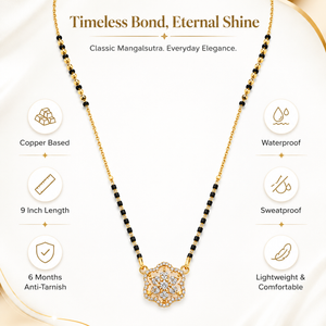 KZ Gold Plated Hexagonal Rosette CZ Mangalsutra for Women Black Bead Chain Geometric Cluster Pendant FS