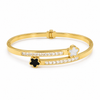 Gold Burnish Set Diamond Oval Kada for Women | Flush Set Stone Stainless Steel Ladies Bangle | Ultra Smooth Festive Jewellery
