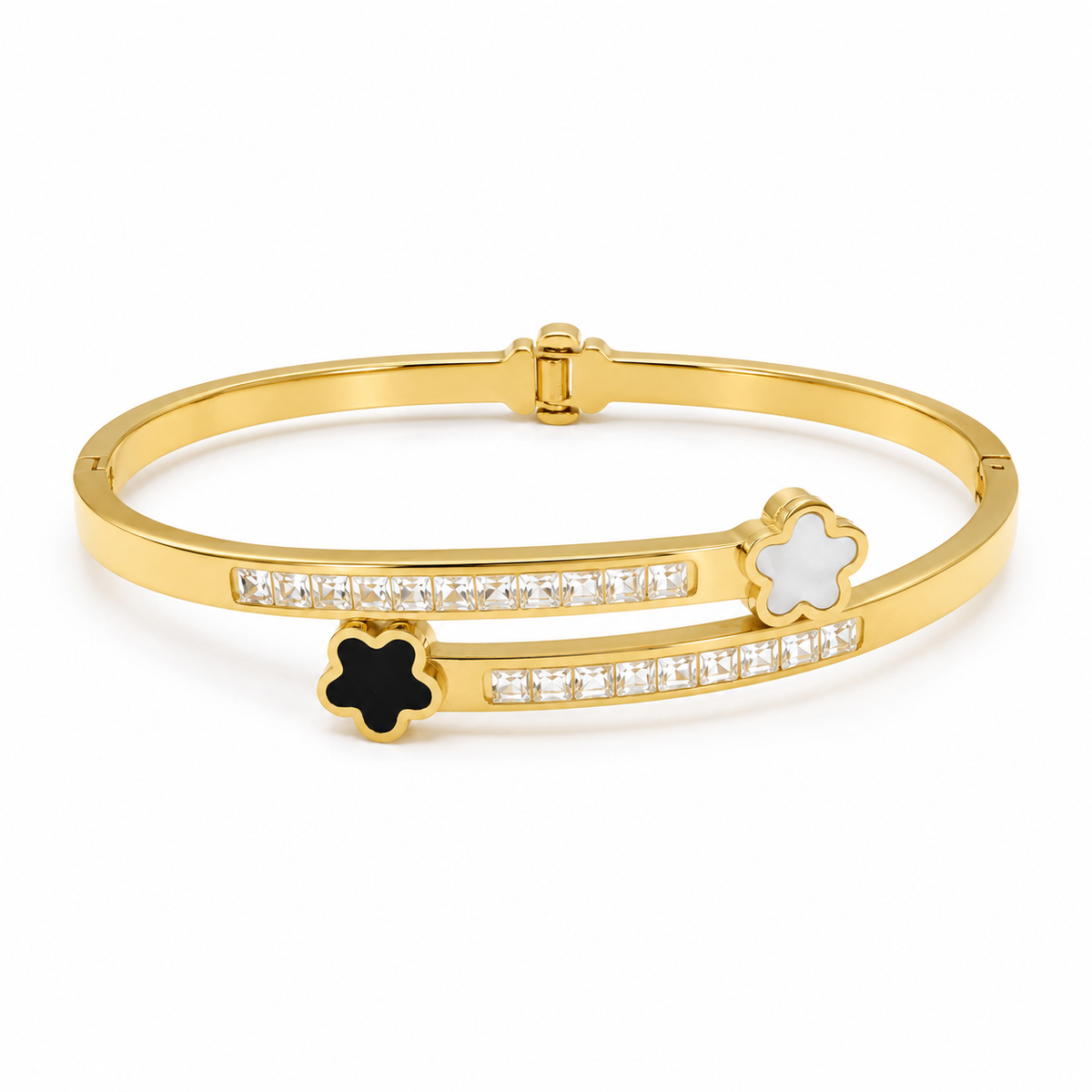 Gold Burnish Set Diamond Oval Kada for Women | Flush Set Stone Stainless Steel Ladies Bangle | Ultra Smooth Festive Jewellery