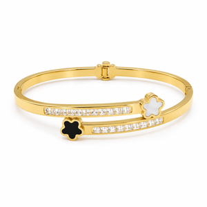 Gold Burnish Set Diamond Oval Kada for Women | Flush Set Stone Stainless Steel Ladies Bangle | Ultra Smooth Festive Jewellery