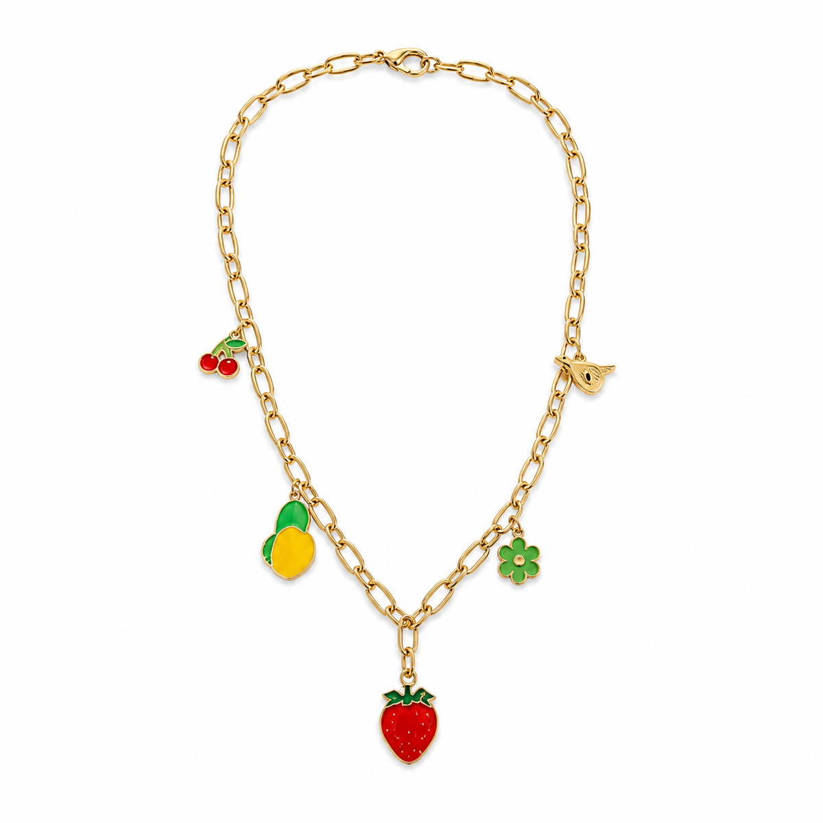 Anti tranish Gold plated 160 No. Chain Link with strawberry hanging chain for adults - 1 Pc